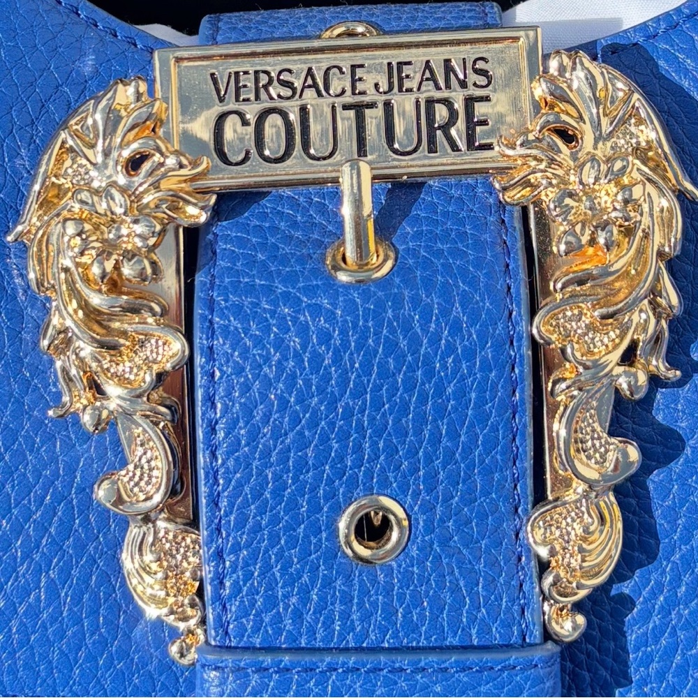 Versace Jeans Couture Blue Medusa Shoulder Bag Gold Chain Leather